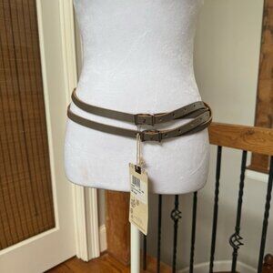 Aventura Double Wrap Skinny Belt braided Buckle Latte Gray M36 S32